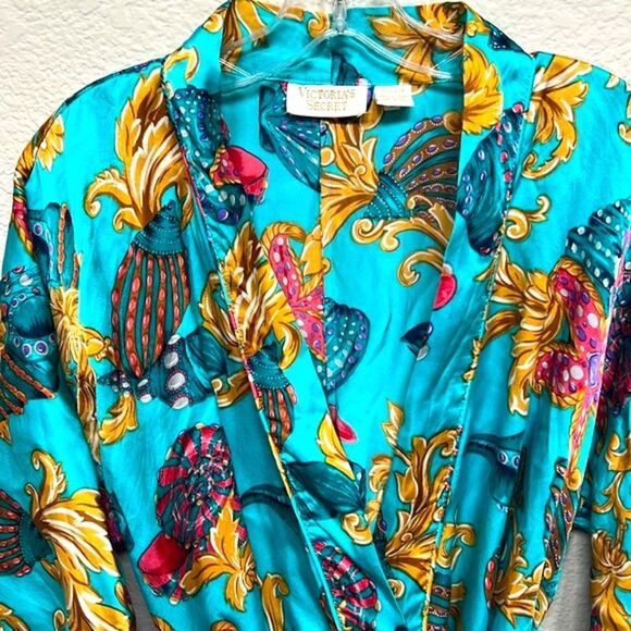 Victoria's Secret Vintage Size Small Silk Gold Label Starfish Robe Slip Set Gown - Picture 7 of 16